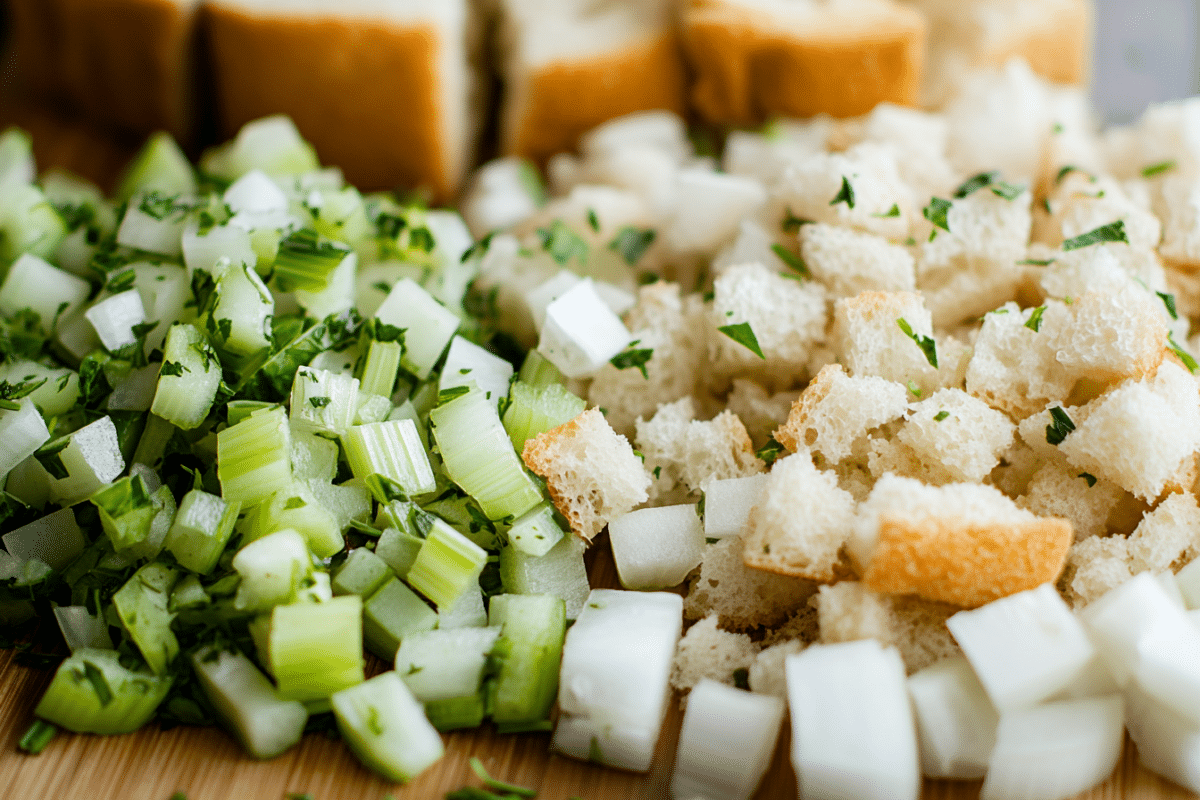 Fresh ingredients for making turkey stuffing.