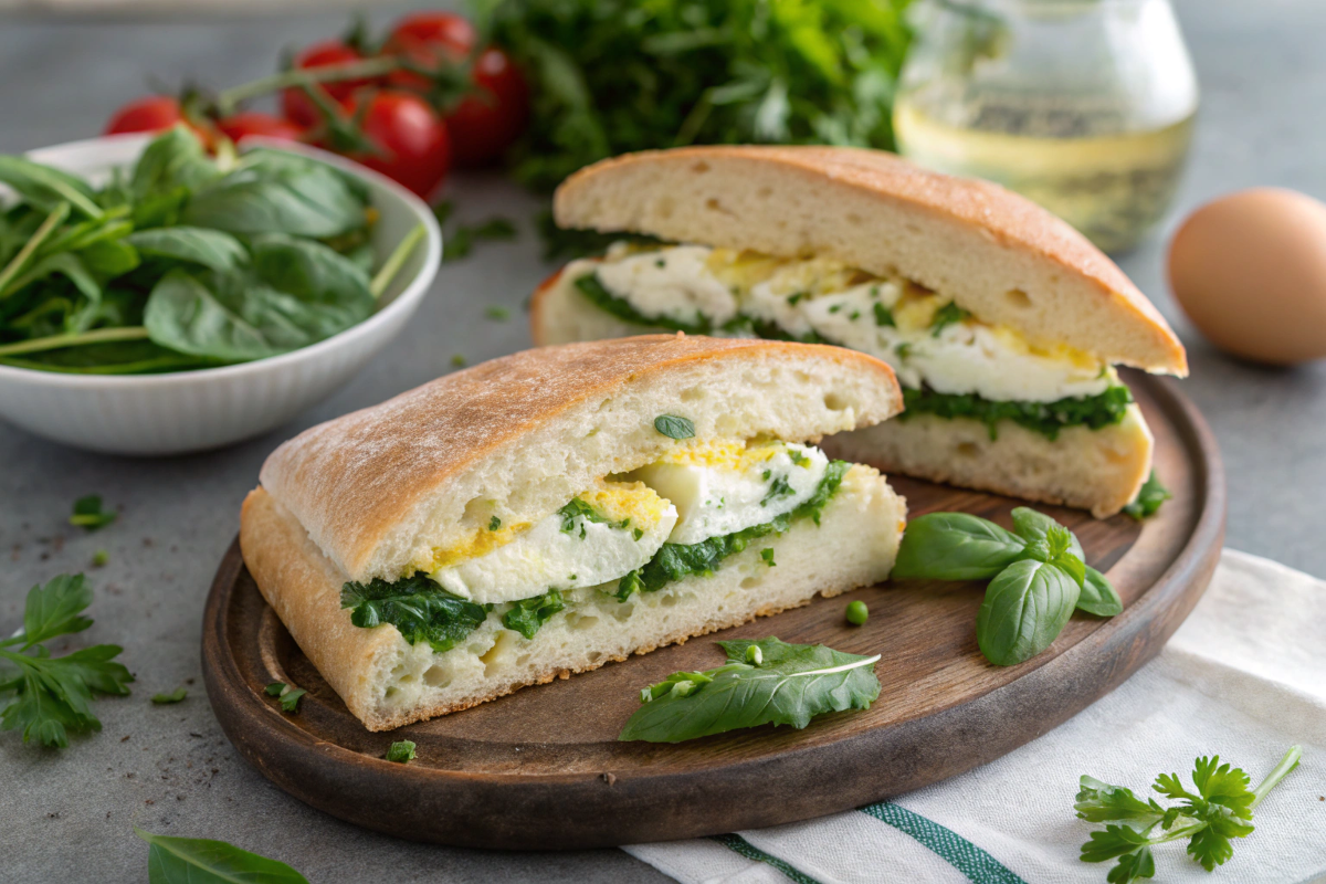 Sliced Eggs and Ricotta Sandwich with Fresh Herbs