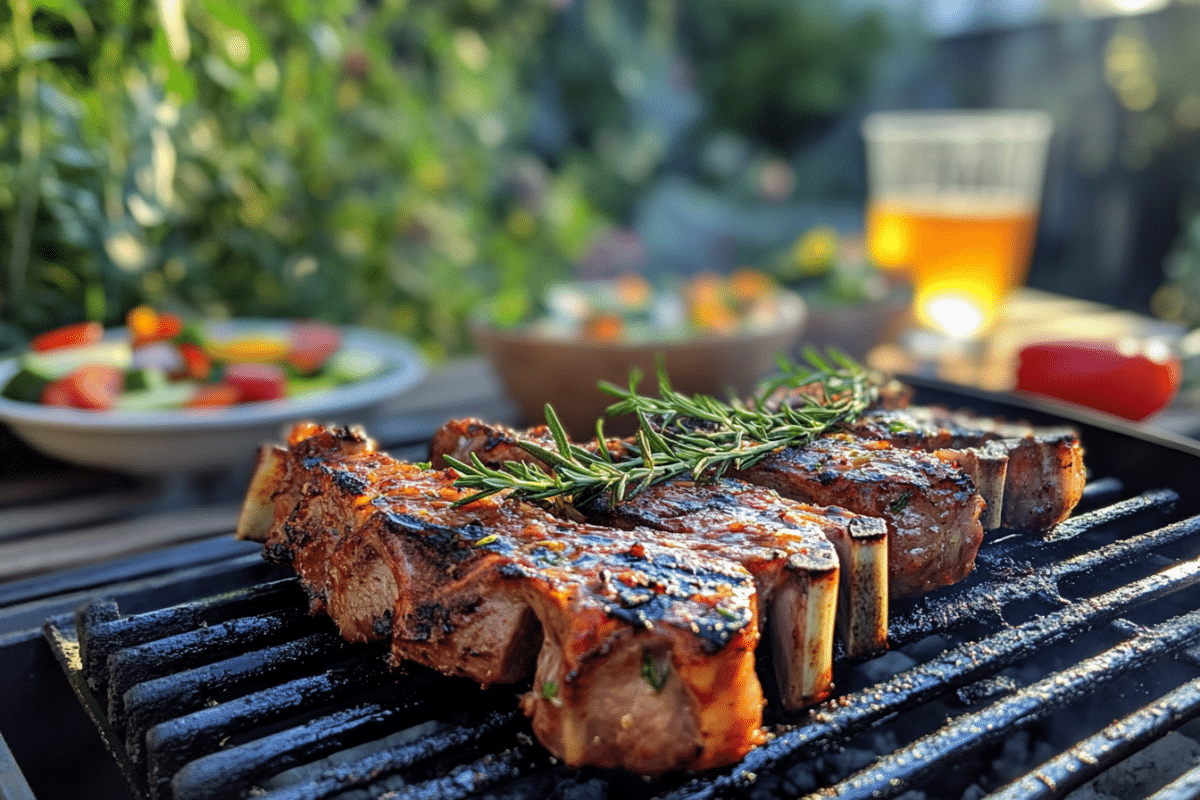 Grilled Païdakia with herbs and Mediterranean salad.