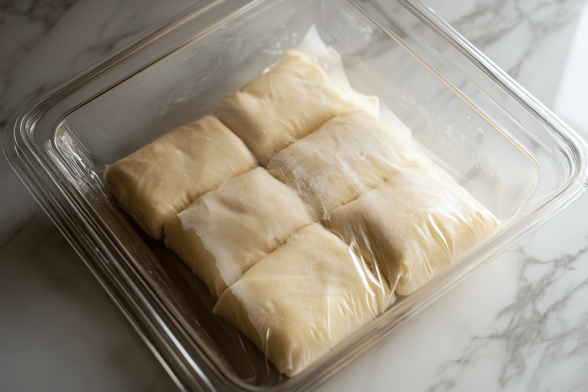 Golden cream cheese crescent rolls stored in an airtight container to preserve freshness