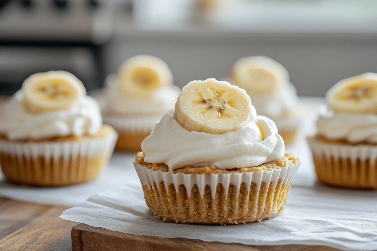 No-Bake Mini Banana Cream Pies with whipped cream and bananas
