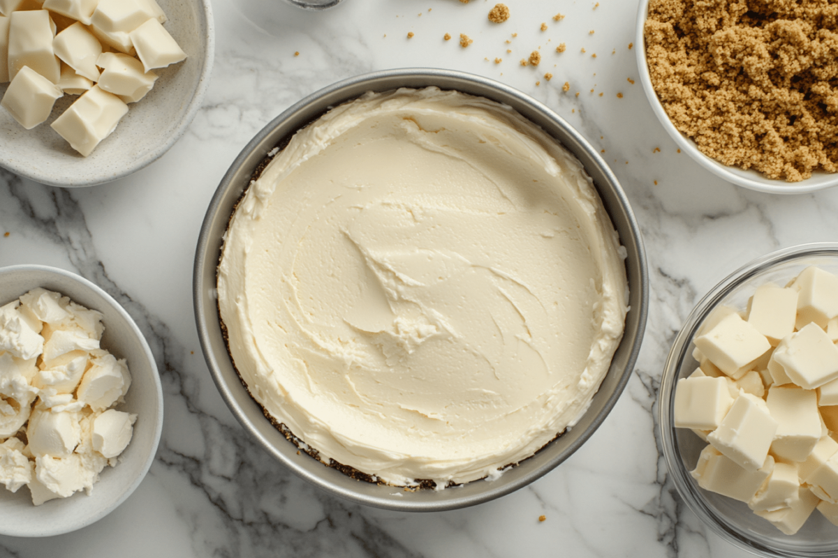 Step-by-step white chocolate blueberry cheesecake preparation