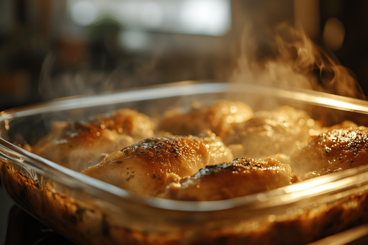 Brown Sugar Italian Chicken baking in the oven