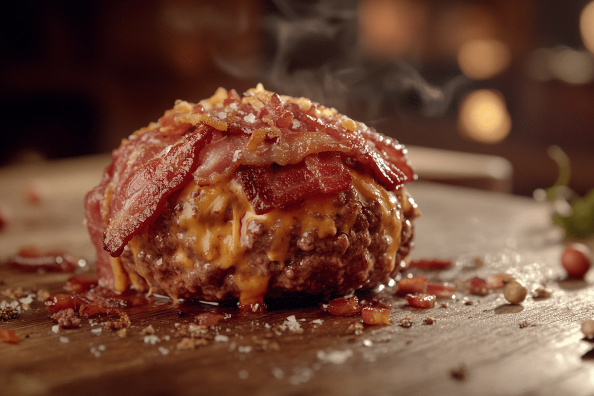 Preparing a bacon-wrapped beef cheeseburger bomb