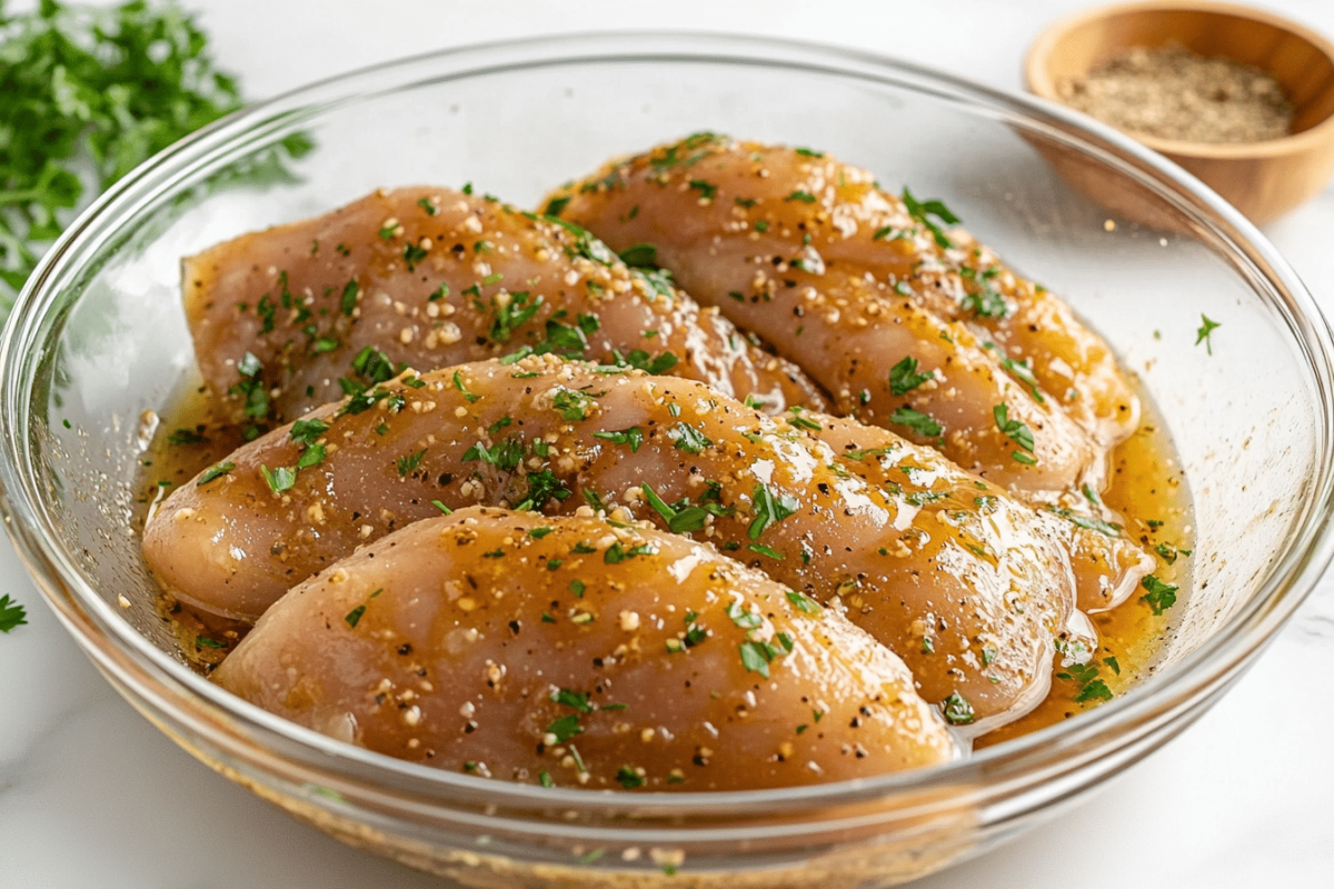  Chicken marinating in brown sugar and Italian dressing mix.