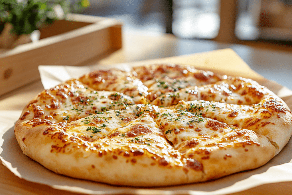Freshly baked Costco pizza in food court setting