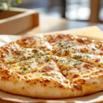 Freshly baked Costco pizza in food court setting