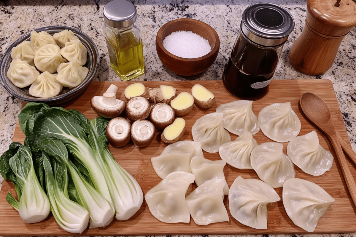 Fresh ingredients for potsticker soup
